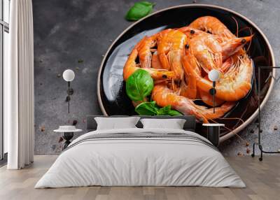 fresh shrimp prawn seafood meal food snack on the table copy space food background Wall mural