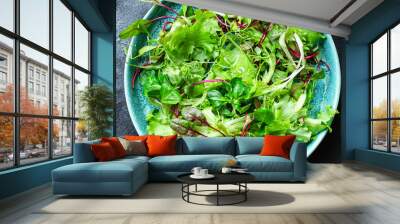 green salad lettuce mix juicy microgreen snack ready to eat on the table healthy meal snack top view copy space for text food background rustic Wall mural