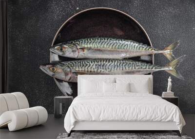 mackerel raw fresh fish seafood fresh meal food snack on the table copy space food background rustic top view keto or paleo diet Pescetarian Wall mural