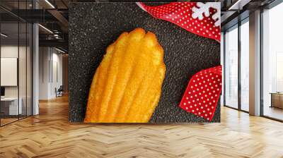 Madeleine, sweet biscuit dessert Christmas cookie delicious Christmas treat Fresh delicious gourmet food background on the table rustic food top view copy space Wall mural