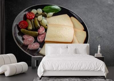 Raclette cheese tasty food dish fresh delicious gourmet food background on the table rustic food top view copy space top view Wall mural