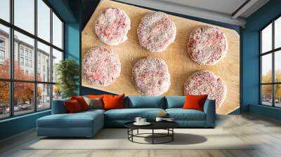 raw cutlet meat breadcrumbs pork, beef, lamb, chicken fresh cutlets healthy meal food snack diet on the table copy space food background rustic top view Wall mural