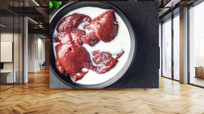 raw liver piece beef meat healthy meal food snack on the table copy space food background rustic halal kosher food Wall mural