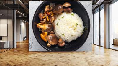 rice mushrooms risotto second course meal snack on the table copy space food background rustic veggie vegan or vegetarian food no meat Wall mural