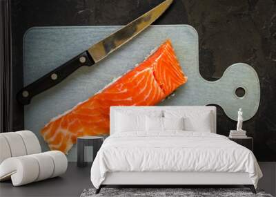 salmon fish, slightly salted trout, menu concept. food background. copy space Wall mural