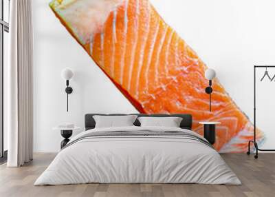 salmon piece slice red fish seafood serving size. food background top view copy space  healthy eating raw keto or paleo diet pescetarian Wall mural