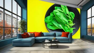 spinach petals, fresh green vegetables grass microgreen Menu concept, food background, keto or paleo diet top view. copy space Wall mural