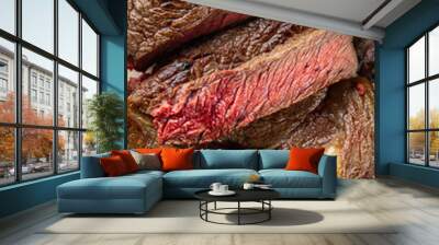 steak meat barbecue grill juicy beef grilled fresh delicious gourmet food background on the table rustick food top view copy space Wall mural