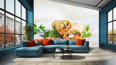 vegetable shawarma doner kebab pita bread filling vegetables dish on the table healthy meal snack copy space food background top view keto or paleo diet veggie vegan or vegetarian food Wall mural