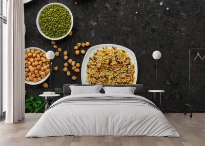 wild rice, healthy food concept (legumes, rice, micro greens and others) superfood. Food background Wall mural