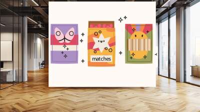 Collection of bright matchboxes. Hand draw design style. Vector illustration isolated on white background. Wall mural