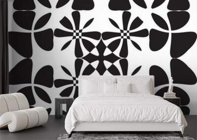 Seamless geometric pattern in black and white color. The idea of a print on fabric, wrapping paper, wallpaper. Abstract pattern. Vector. Wall mural