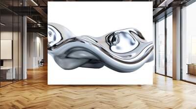 Silver chrome steel wave-shaped object isolated on transparent background Wall mural