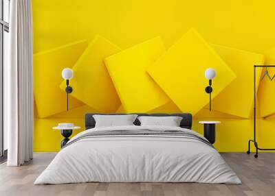 Abstract background with yellow geometric shapes, 3d rendering, panoramic image Wall mural