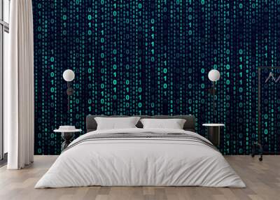 Binary computer code on black background, abstract illustration Wall mural