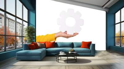 gear symbol on hand isolated on transparent background Wall mural