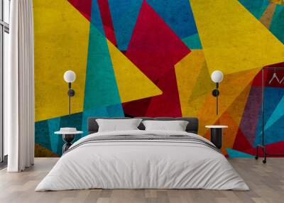 illustration of triangles and angled shapes,  colorful abstract background with geometric elements, panoramic image Wall mural