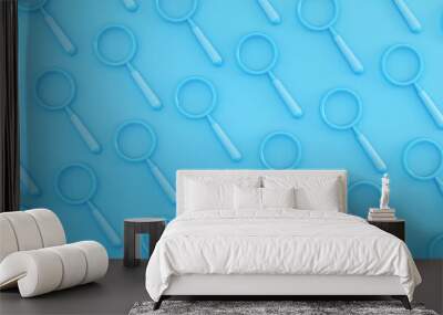 Magnifying glass pattern on light blue background, 3d render, panoramic image Wall mural