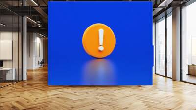 white exclamation mark symbol and attention or caution sign over blue background, 3d render Wall mural