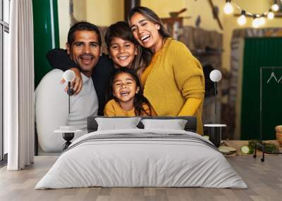 happy hispanic family enjoying holidays together at home Wall mural