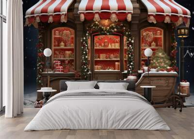 Christmas vintage shop window with decorations Wall mural