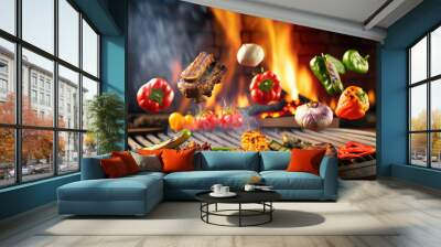 grilled meat on the grill Wall mural