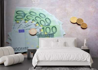 Money euro coins and banknotes on the table. Wall mural