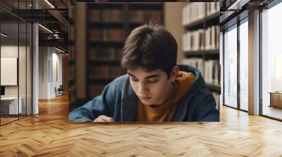 student reading a book in library Wall mural