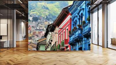 Typical Colorful colonial architetcure in Quito, Ecuador Wall mural