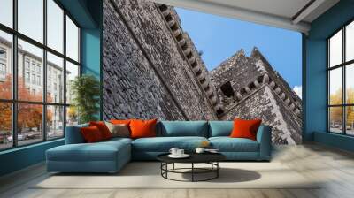 Low angle view of castle stone walls. Wall mural