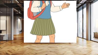 schoolgirl in school uniform with backpack Wall mural