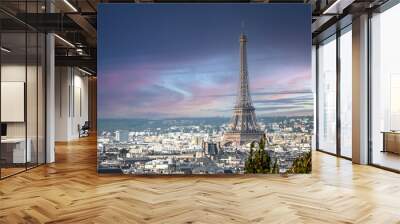 Aerial view of the Eiffel Tower with a beautiful sunset Wall mural