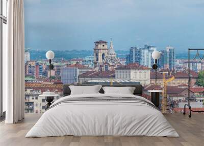 Aerial view of the skyline of Turin with the Mole Antonelliana Wall mural