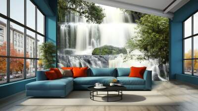 Meditative zen and yoga view of waterfall with resilient stone Wall mural