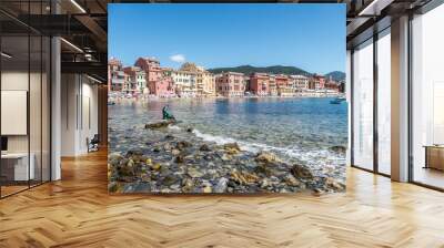 The bay of the silence in Sestri Levante with many colorful facade Wall mural