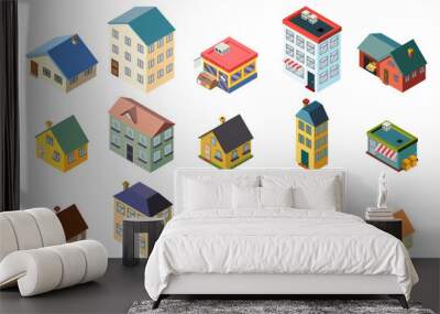 House street isometric icons set flat design concept vector illustration Wall mural