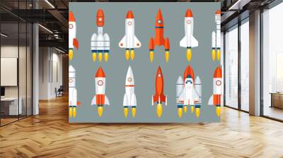 Space rocket start up launch symbol innovation development technology flat design icons set template vector illustration Wall mural