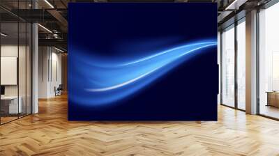 Blue wind waves effect. Abstract light motion trails with sparkles isolated on black background. Light blue Twirl. Curve light effect of blue line. Luminous blue circle. Wall mural