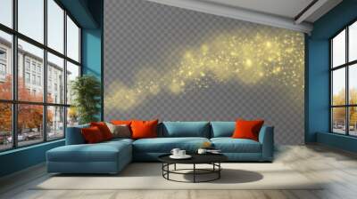 The dust sparks and golden stars shine with special light. Vector sparkles on a transparent background. Christmas light effect. Sparkling magical dust particles. Wall mural