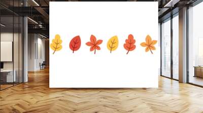 Autumn leaves separator border in orange and red colors for Fall and Thanksgiving season. Vector isolated on white background. Wall mural