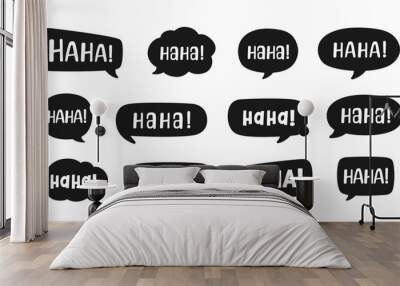 Haha laughing speech bubble sound effect different silhouette shapes collection. Cute black text lettering svg set vector illustration. Wall mural