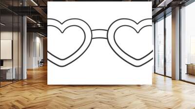 Heart shaped sunglasses line art outline clipart. Funky party glasses eyewear cartoon vector illustration. Wall mural