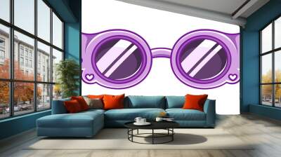 Lavender purple shades sunglasses with heart pattern clipart. Funky party glasses eyewear cartoon vector illustration. Wall mural