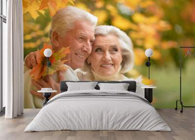  caucasian senior couple with leaves  Wall mural