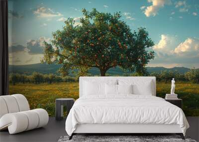 Apple tree. Ripe apples on a tree in a garden Wall mural