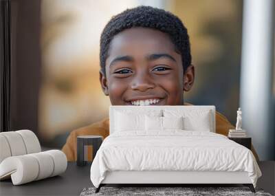 Black teenager boy on a outdoors background Wall mural