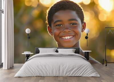 Black teenager boy on a outdoors background Wall mural