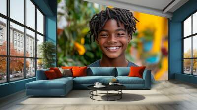 Black teenager boy on a outdoors background Wall mural