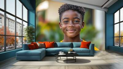 Black teenager boy on a outdoors background Wall mural