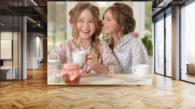 little girls drinking tea Wall mural